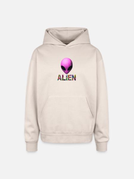 Neon Alien Word Mosaic - Oversized Hooded Sweatshirt - Sand