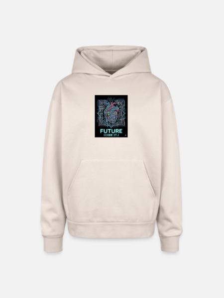 Future Code Heart Neon Circuit - Oversized Hooded Sweatshirt - Sand