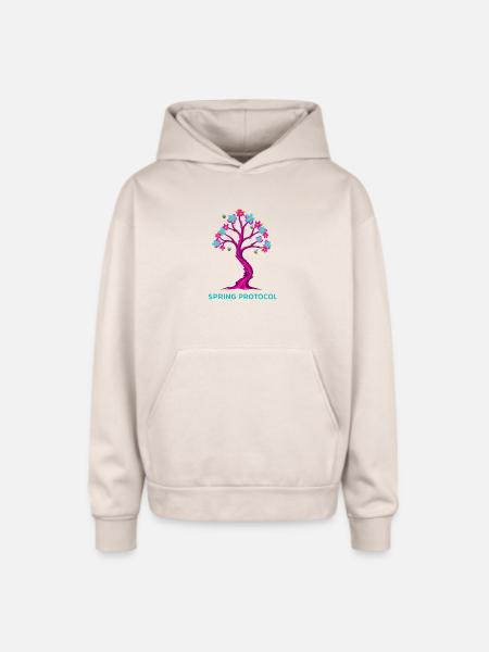 Spring Protocol Floral Tree - Oversized Hooded Sweatshirt - Sand