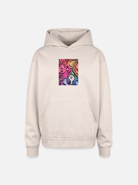 Kaleidoscopic Faces Graffiti - Oversized Hooded Sweatshirt - Sand