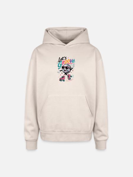 "Let's Groove" Retro Roller-Skating Disco - Oversized Hooded Sweatshirt - Sand