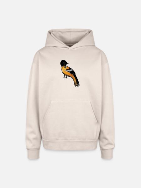 Ember Robin on Midnight - Oversized Hooded Sweatshirt - Sand