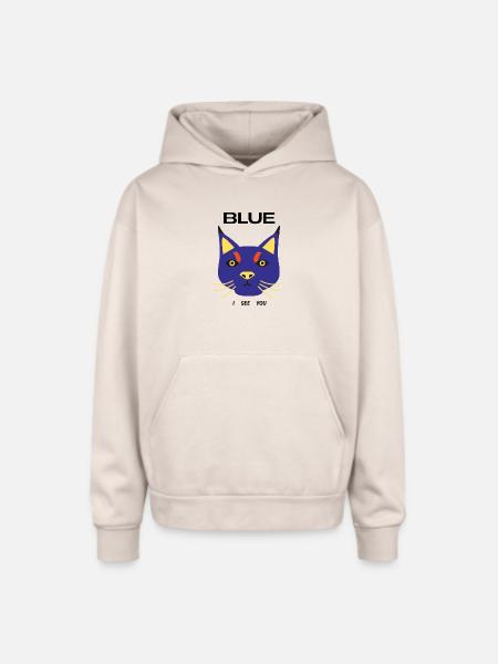 Blue Cat Face Pop Art - Oversized Hooded Sweatshirt - Sand