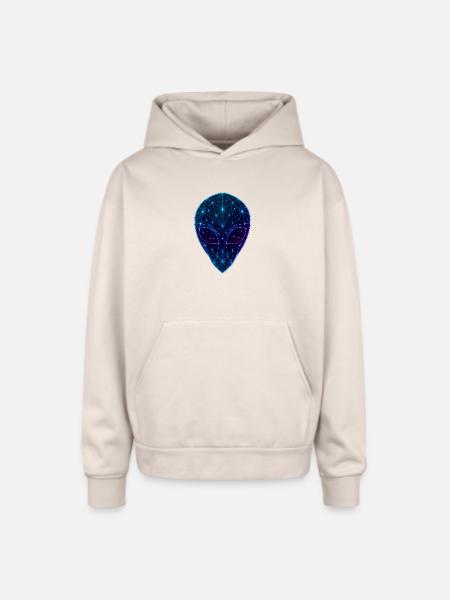 Neon Geometric Alien Face - Oversized Hooded Sweatshirt - Sand
