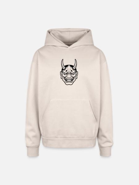 japanese demon mask - Oversized Hooded Sweatshirt - Sand