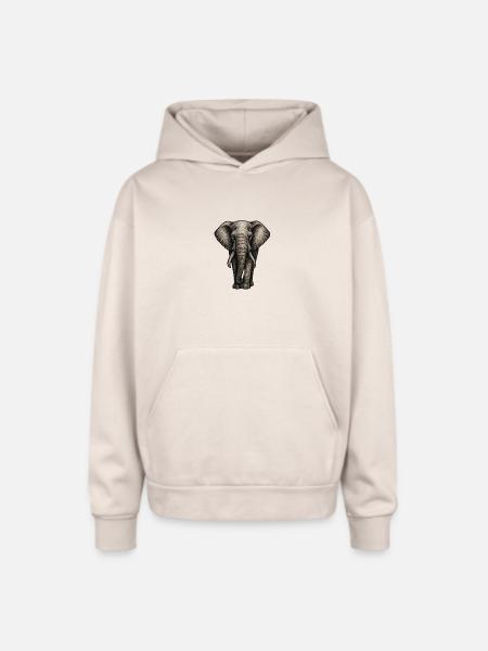 Charcoal Elephant Portrait - Oversized Hooded Sweatshirt - Sand