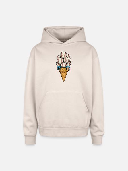 Baseball Ice Cream Cone - Oversized Hooded Sweatshirt - Sand