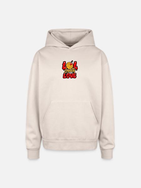 Loyalty Over Love Cartoon Emblem - Oversized Hooded Sweatshirt - Sand