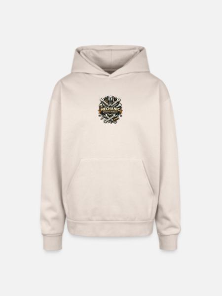 Mechanic Gear Emblem - Oversized Hooded Sweatshirt - Sand