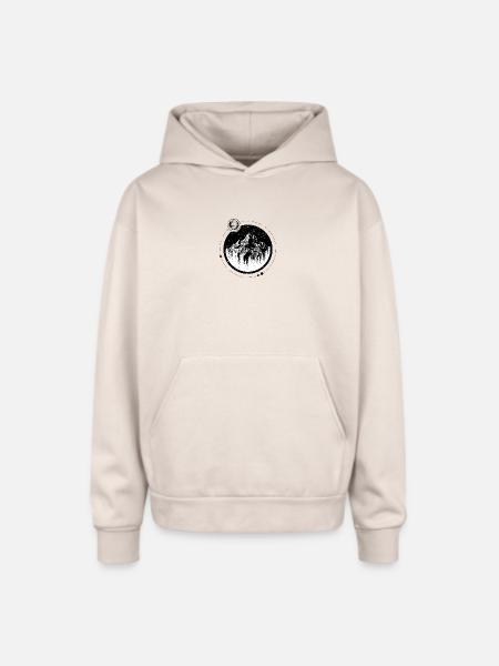 Monochrome Mountain Circle - Oversized Hooded Sweatshirt - Sand