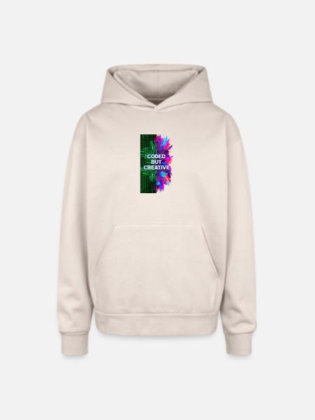 Coded But Creative - Oversized Hooded Sweatshirt - Sand