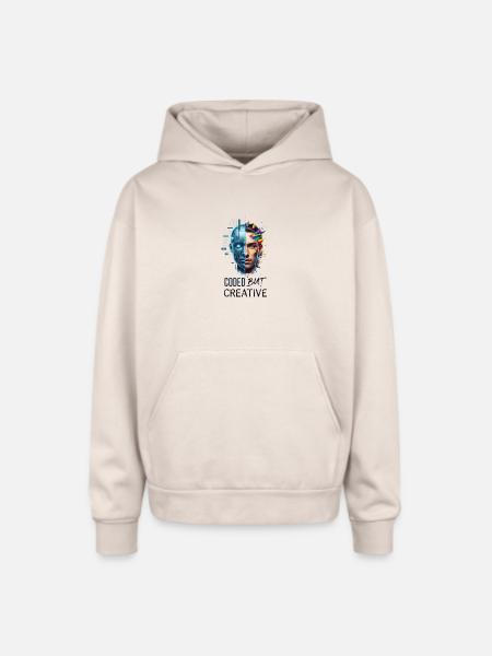 Coded but Creative - Oversized Hooded Sweatshirt - Sand