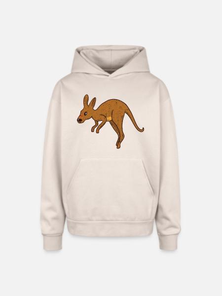 Rustic Kangaroo Jump - Oversized Hooded Sweatshirt - Sand