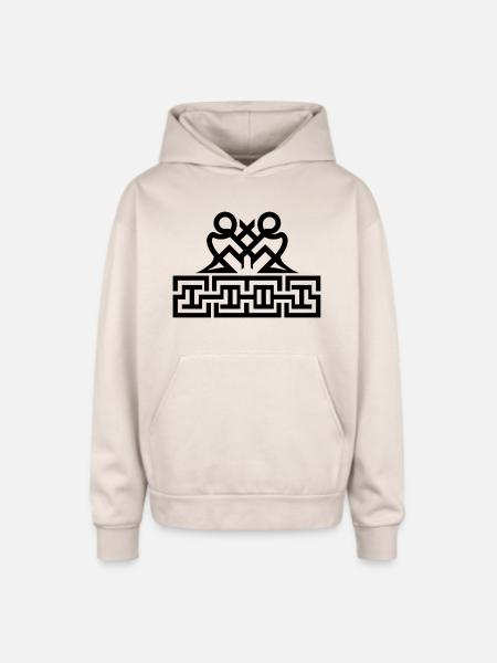 Twin Glyphs and Maze Motif - Oversized Hooded Sweatshirt - Sand
