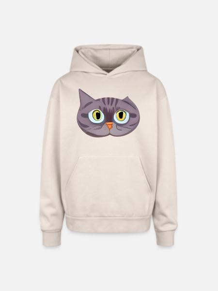 Cute Cat Face - Oversized Hooded Sweatshirt - Sand
