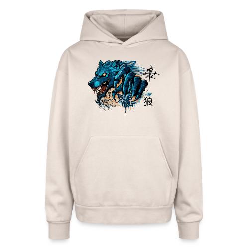 Blue Wolf Graffiti Street Art - Oversized Hooded Sweatshirt