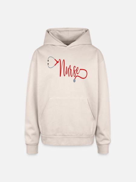 Nurse Stethoscope - Oversized Hooded Sweatshirt - Sand