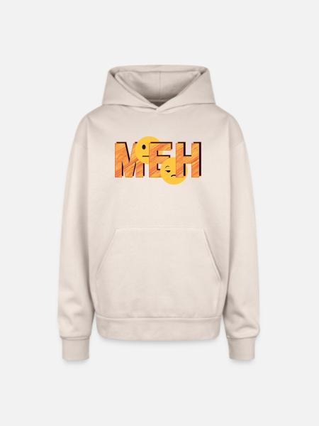 Meh on Striped Word - Oversized Hooded Sweatshirt - Sand