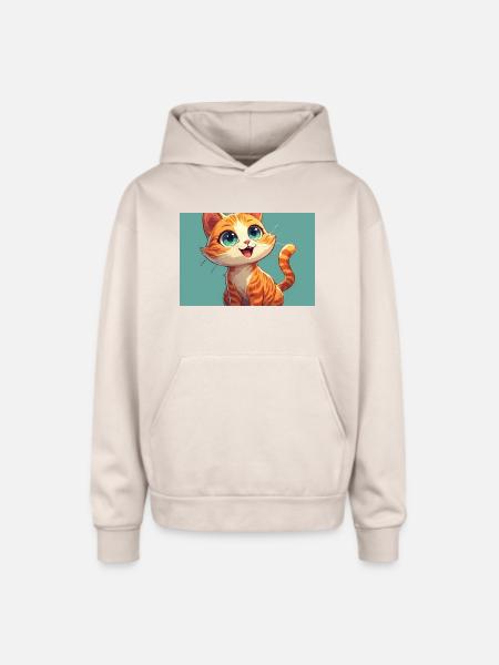 Happy Orange Tabby Kitten - Oversized Hooded Sweatshirt - Sand
