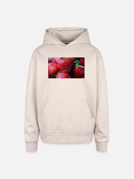 Crimson Strawberry Closeup - Oversized Hooded Sweatshirt - Sand