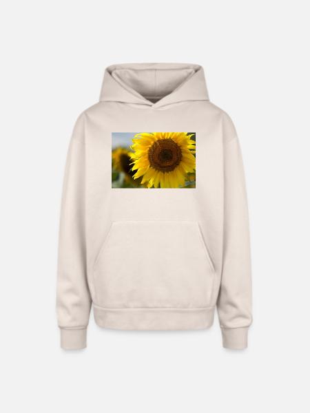 Sunlit Spiral Sunflower - Oversized Hooded Sweatshirt - Sand