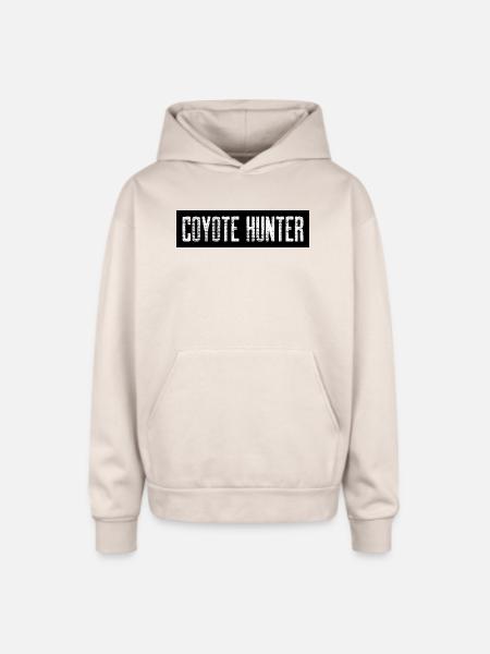 Coyote Hunter; Black with White - Oversized Hooded Sweatshirt - Sand