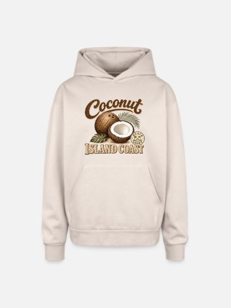 Coconut Island Coast Design - Oversized Hooded Sweatshirt - Sand