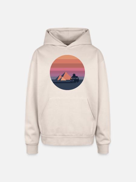 Volkswagen VW T2a Camper With Pyramids - Oversized Hooded Sweatshirt - Sand