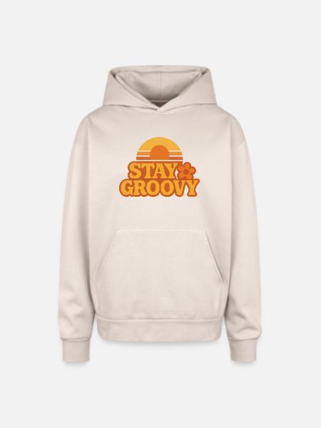 Retro Sunset Stay Groovy Graphic - Oversized Hooded Sweatshirt - Sand