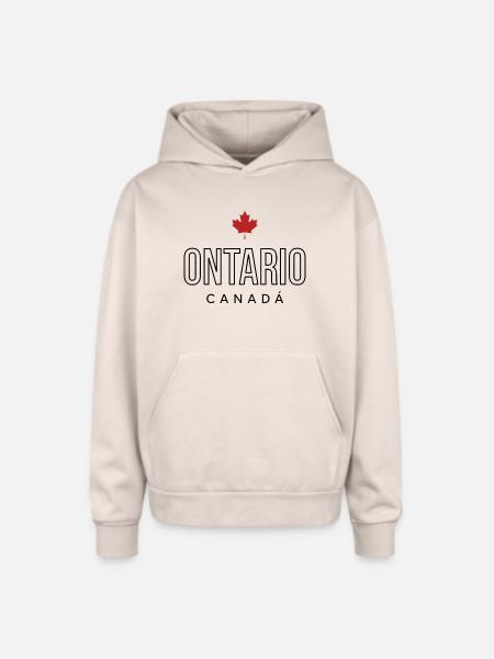 Maple Leaf Emblem on Bold Text - Oversized Hooded Sweatshirt - Sand