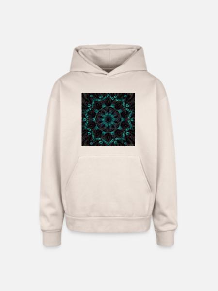 Neon Mandala Fractal Bloom - Oversized Hooded Sweatshirt - Sand