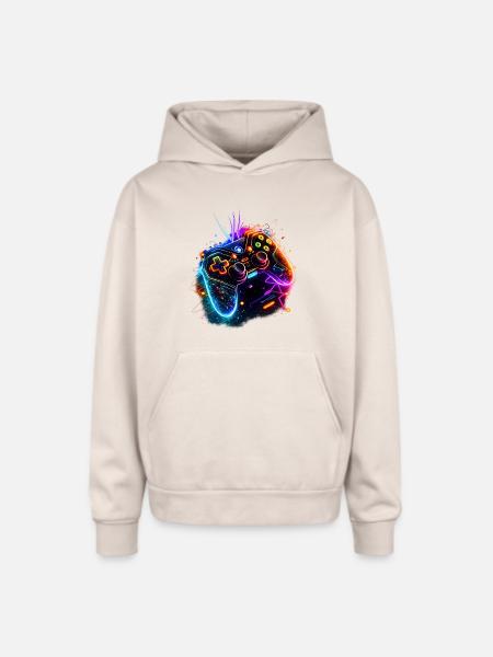 Neon Game Controller Splash - Oversized Hooded Sweatshirt - Sand