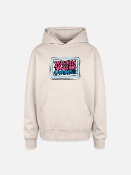 Valuable Nothing Retro TV - Oversized Hooded Sweatshirt - Sand