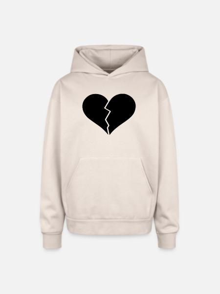 Broken heart black - Oversized Hooded Sweatshirt - Sand