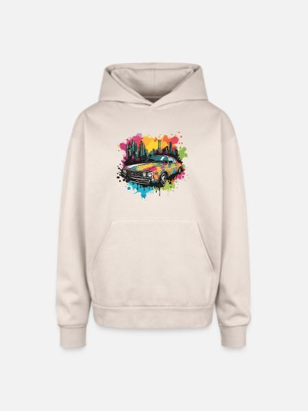 Retro Splash Neon Car - Oversized Hooded Sweatshirt - Sand