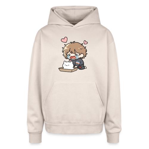 Crying Chibi Boy with Stray Cat - Oversized Hooded Sweatshirt