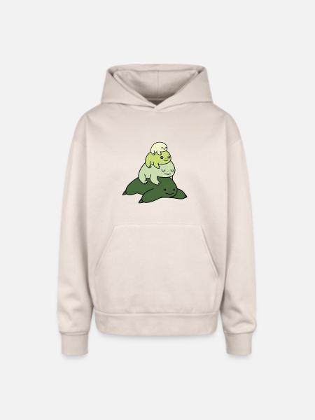 Pastel Stack Frog - Oversized Hooded Sweatshirt - Sand