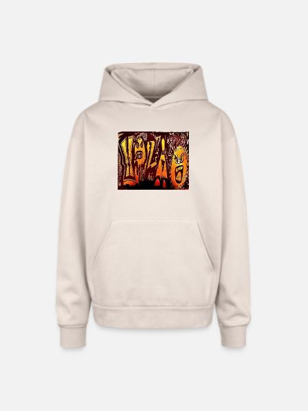 Inferno Graffiti Faces - Oversized Hooded Sweatshirt - Sand