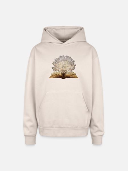 Golden book tree art - Oversized Hooded Sweatshirt - Sand