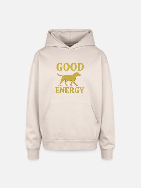 Good Energy Dog Illustration - Oversized Hooded Sweatshirt - Sand