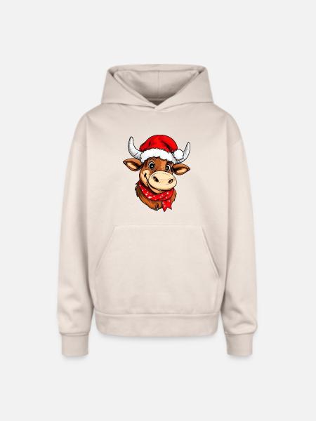 Christmas bulls - Oversized Hooded Sweatshirt - Sand