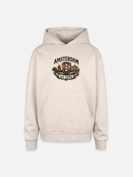 Amsterdam – Windmill & Canal Crest - Oversized Hooded Sweatshirt - Sand