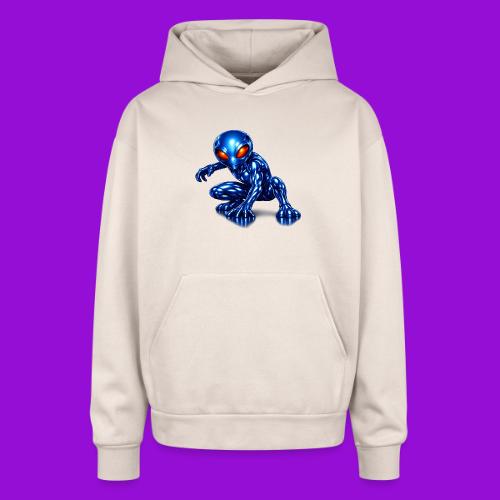 Blue Alien Crouch - Oversized Hooded Sweatshirt