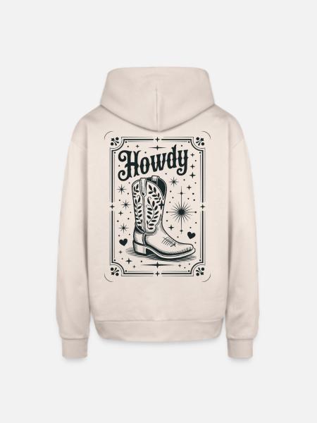 Howdy Boots Western Night - Oversized Hooded Sweatshirt - Sand