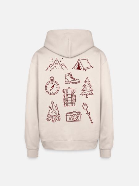 Adventure Enthusiast Camping Doodle Collage - Oversized Hooded Sweatshirt - Sand