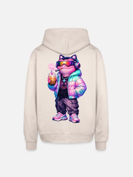 Retro CyberPunk Frog - Oversized Hooded Sweatshirt - Sand