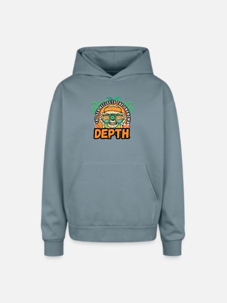 Depth Wave Seeker Skull - Oversized Hooded Sweatshirt - stone blue