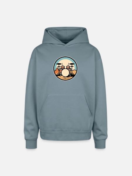 Drum Kit Artwork - Oversized Hooded Sweatshirt - stone blue