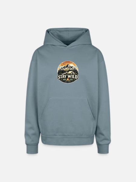 Stay Wild Camp Retro Sunset - Oversized Hooded Sweatshirt - stone blue