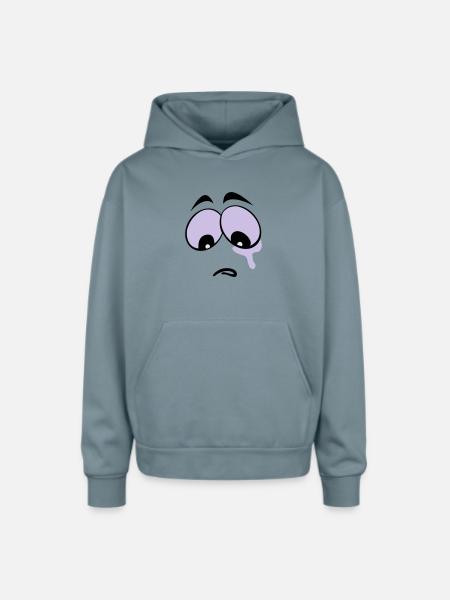 Sad Face - Oversized Hooded Sweatshirt - stone blue